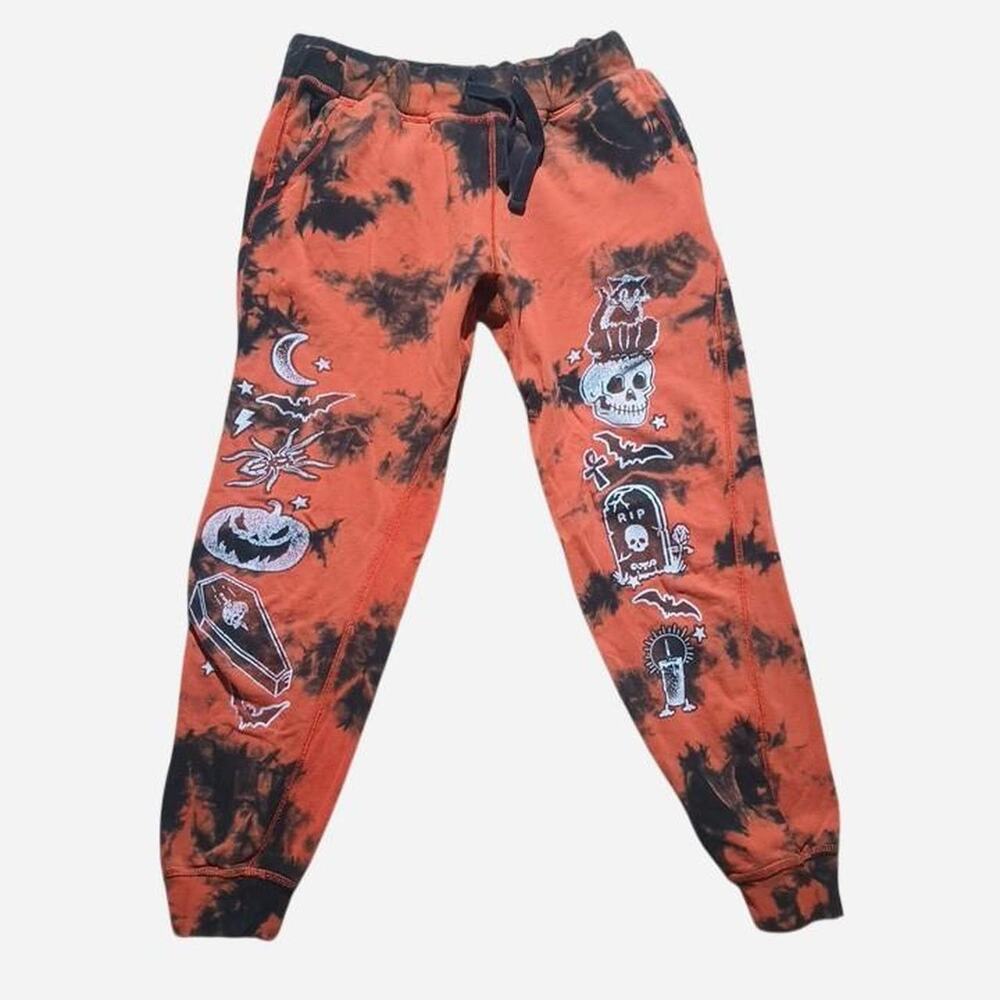 Midnight Hour Orange / Black Tie Dye Halloween Pants Size M